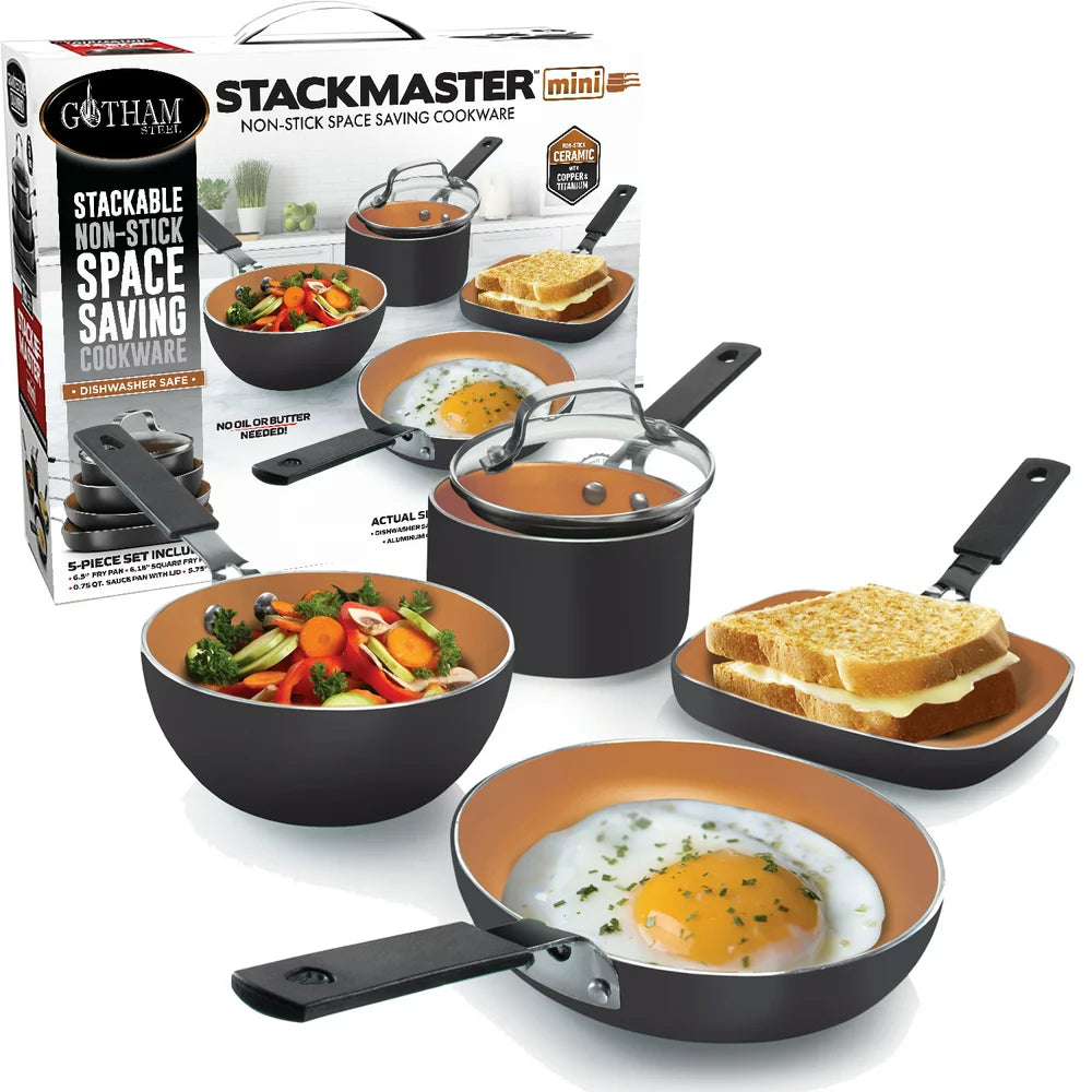 Cookware 5pcs 5Pcs Mini Gotham Steel Stackable Pots and Pans Set, Nonstick Cookware ...