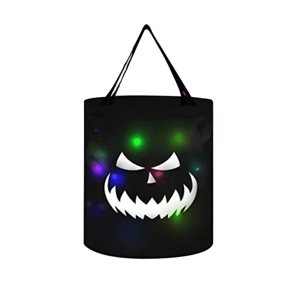 LED Light Halloween Trick or Treat Bags Pumpkin Bucket Light up Halloween Party Bags with Pumpkin Smile Face Light up Candy Bags Multipurpose Reusable Goody Bucket for Kids Halloween