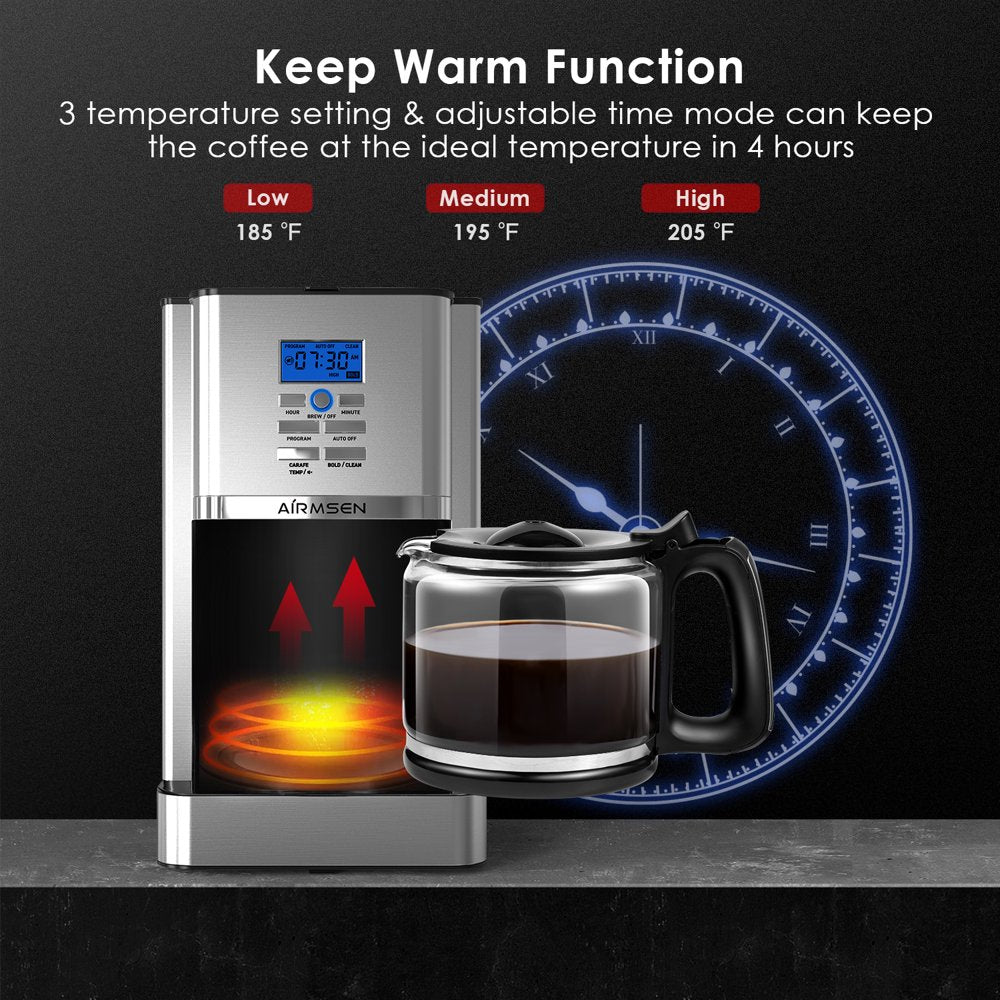 Stainless Steel 12 Cup Drip Coffee Maker Self-Cleaning