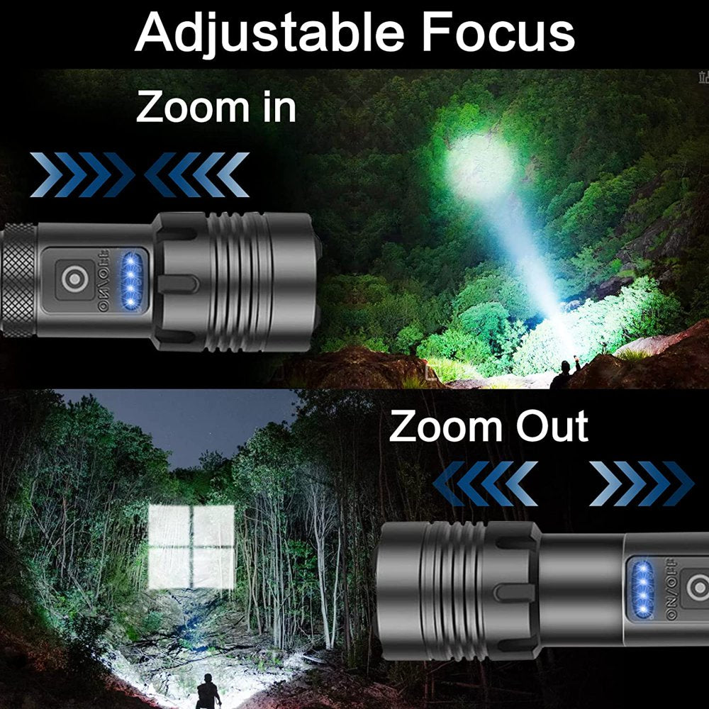 100000 Lumens Powerful Flashlight, Rechargeable Waterproof Searchlight XHP70 Super Bright Handheld Led Flashlight Tactical Flashlight 26650 Battery USB Zoom Torch for Emergency Hiking Hunting Camping