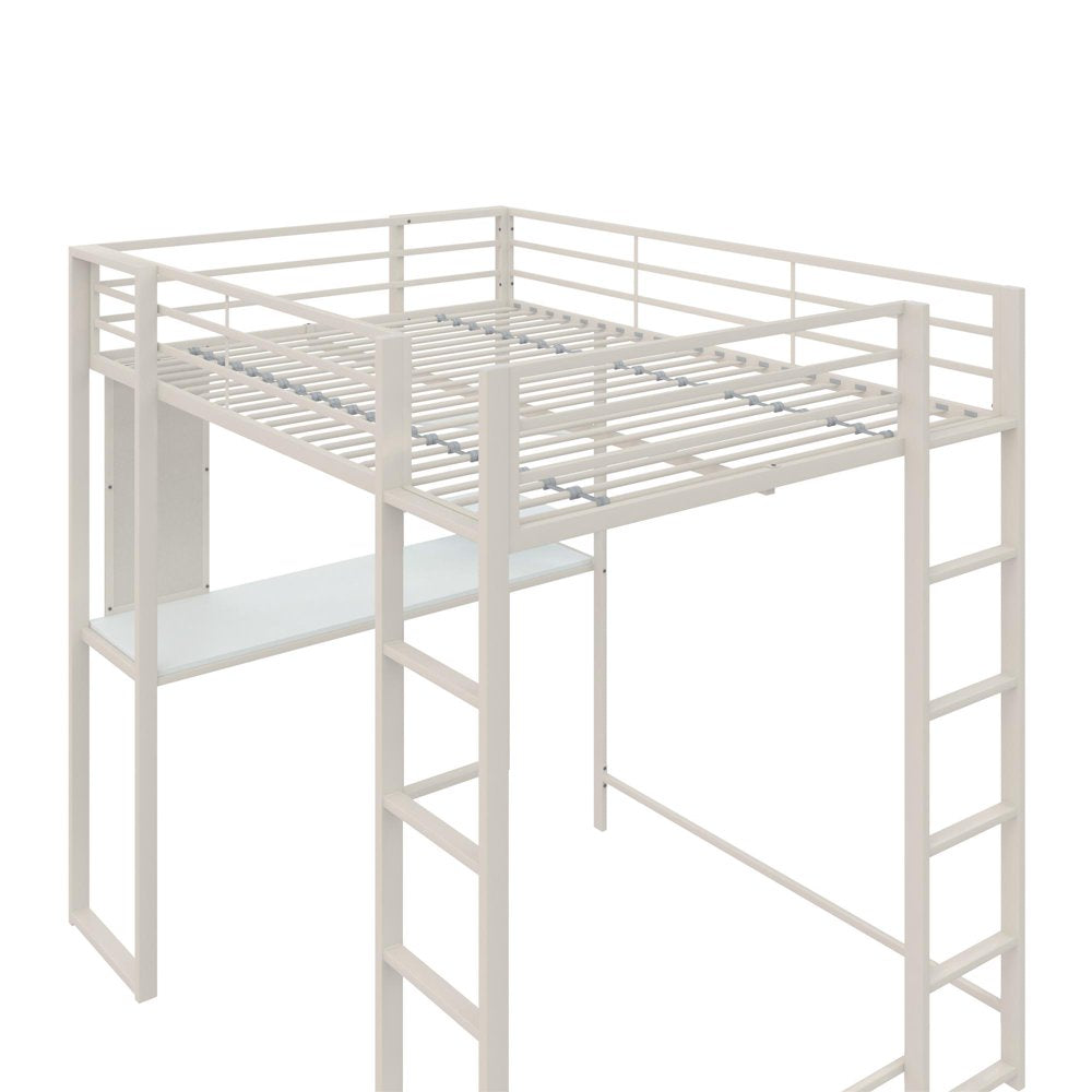 Teen Novogratz Hunter Full Size Metal Loft Bed with Desk, White