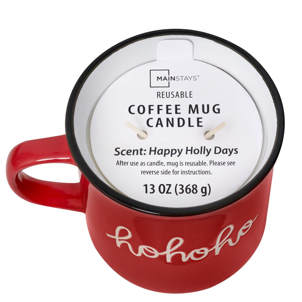 Mainstays Reusable 13oz HoHoHo Mug Scented Candle, Happy Holly Days