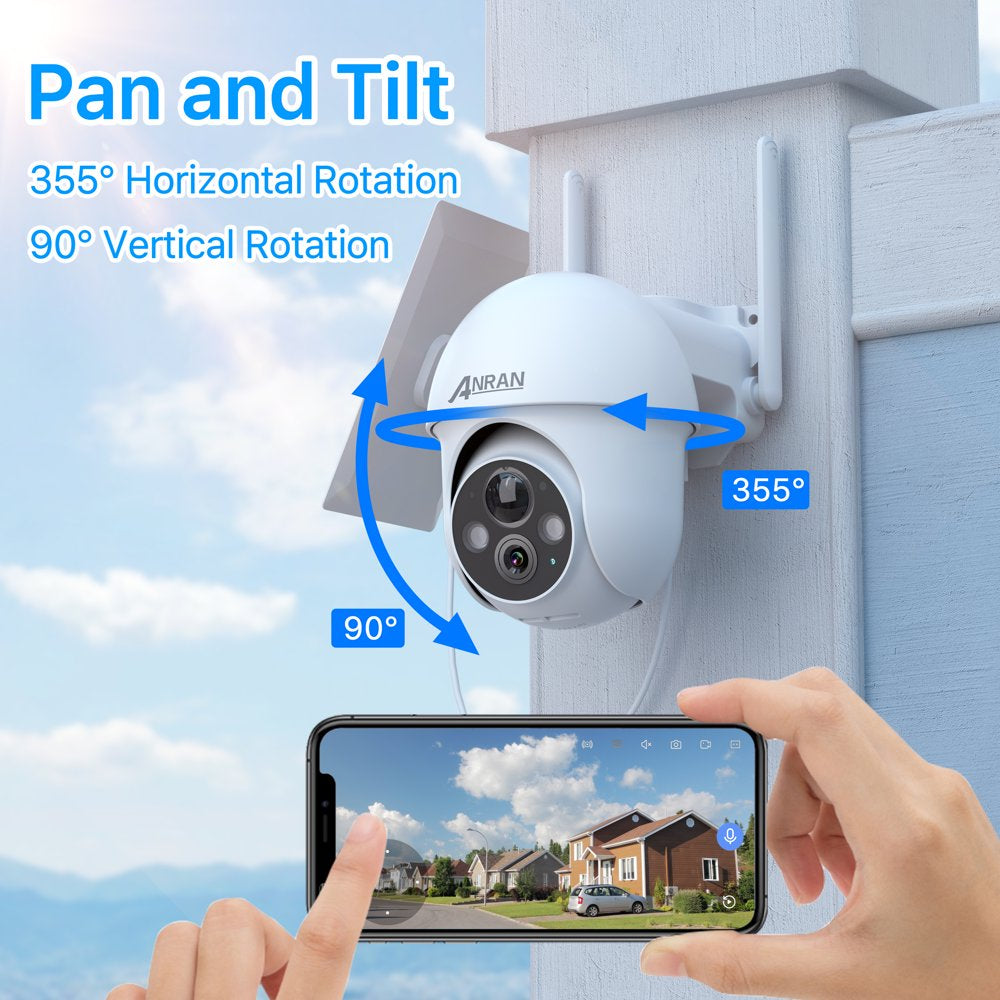 2K Solar Security Camera with Spotlight, ANRAN 360° View Wireless Outdoor Camera, Waterproof PIR Detection, Rechargeable Battery Powered Home Surveillance Camera with Color Night Vision 2-Way Audio