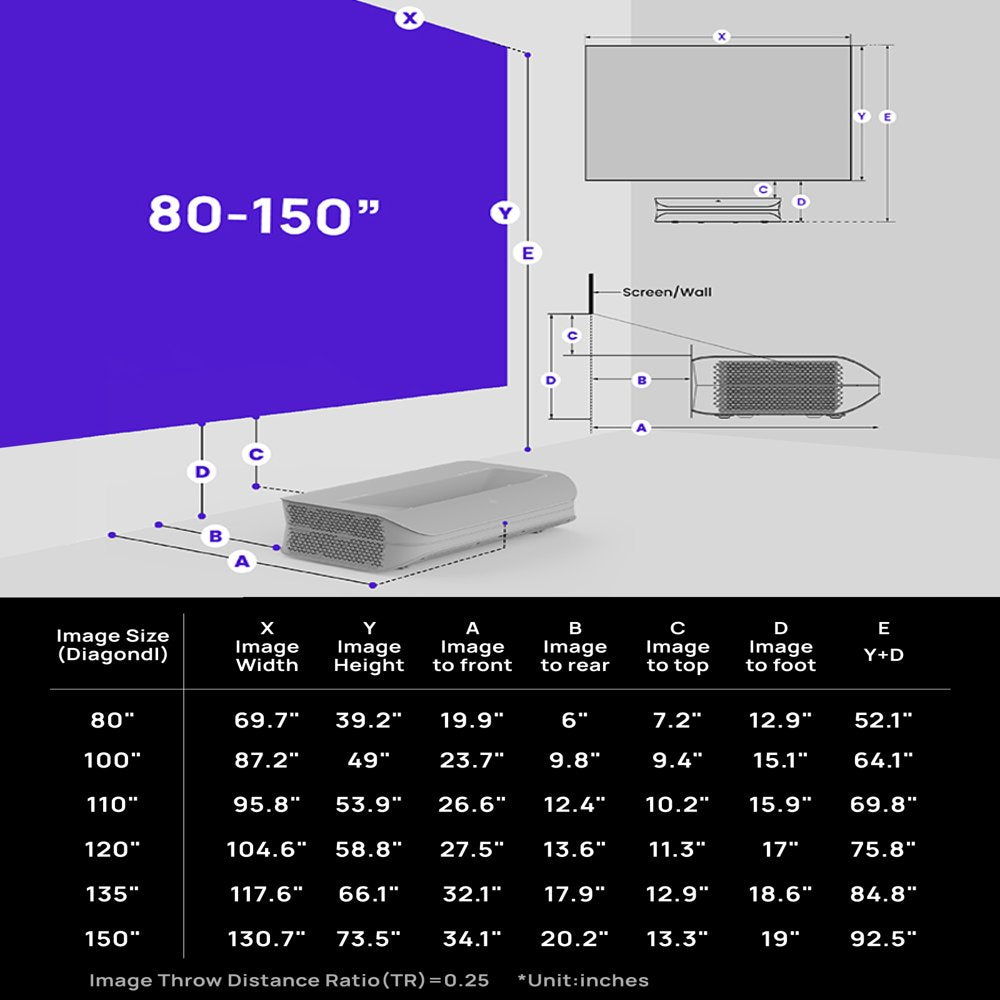 AWOL VISION LTV-2500 4K UHD Ultra Short Throw Triple Laser Projector with 2600 Lumen, 3D, 150", HDR10+, UST Projector Laser TV