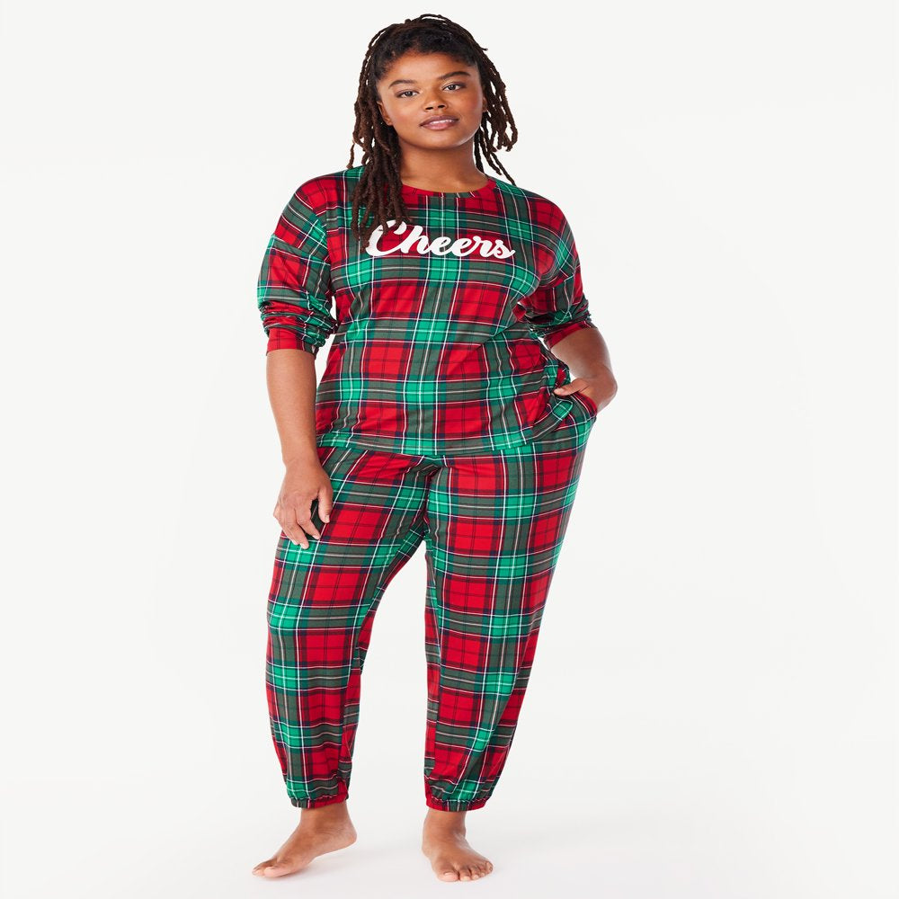 Joyspun Women’s Long Sleeve Tee and Joggers, 2-Piece Pajama Set, Sizes S-3X