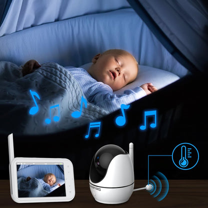 FEBFOXS 1080P Baby Monitor with Camera and Audio, 4.3" LCD Display Video Baby Monitor with Pan & Tilt & Zoom, Two-Way Talk, Auto Night Vision, VOX Mode, Temperature Sensor, No Wifi