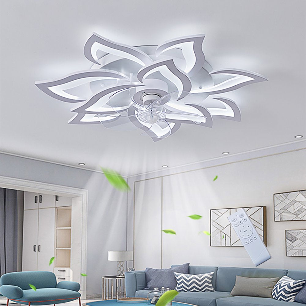 27.2" Smart Ceiling Fan with Lights Remote APP Control, Modern Flush Mount Bladeless Ceiling Fan, 3 Color 6 Speeds Low Profile Ceiling Fan with Light for Bedroom Living Room Kitchen - White