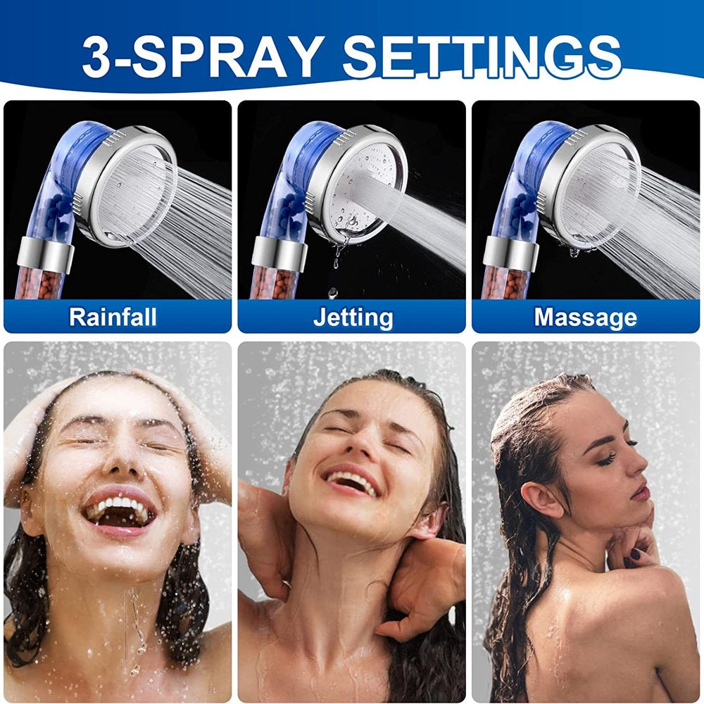 PHANCIR Shower Head with Handheld, High Pressure Shower Heads with Filter Beads 3 Settings Handheld Spray, Eco Spa Shower Heads with Hose and Bracket