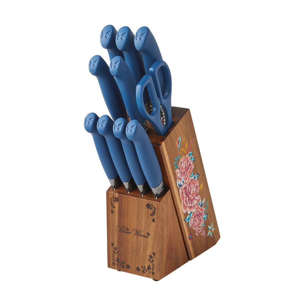 The Pioneer Woman 11-Piece Stainless Steel Knife Block Set, Dark Blue