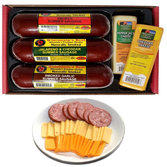 WISCONSIN'S BEST & WISCONSIN CHEESE COMPANY'S - Premium Variety Sampler Gift Basket - 100% Wisconsin Cheddar Cheese and Summer Sausage Gift Box. Great Birthday Gifts, Christmas Gift Ideas.