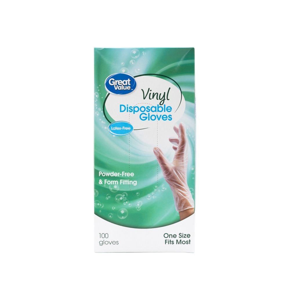 Great Value Vinyl Disposable Gloves, One Size, 100 Ct