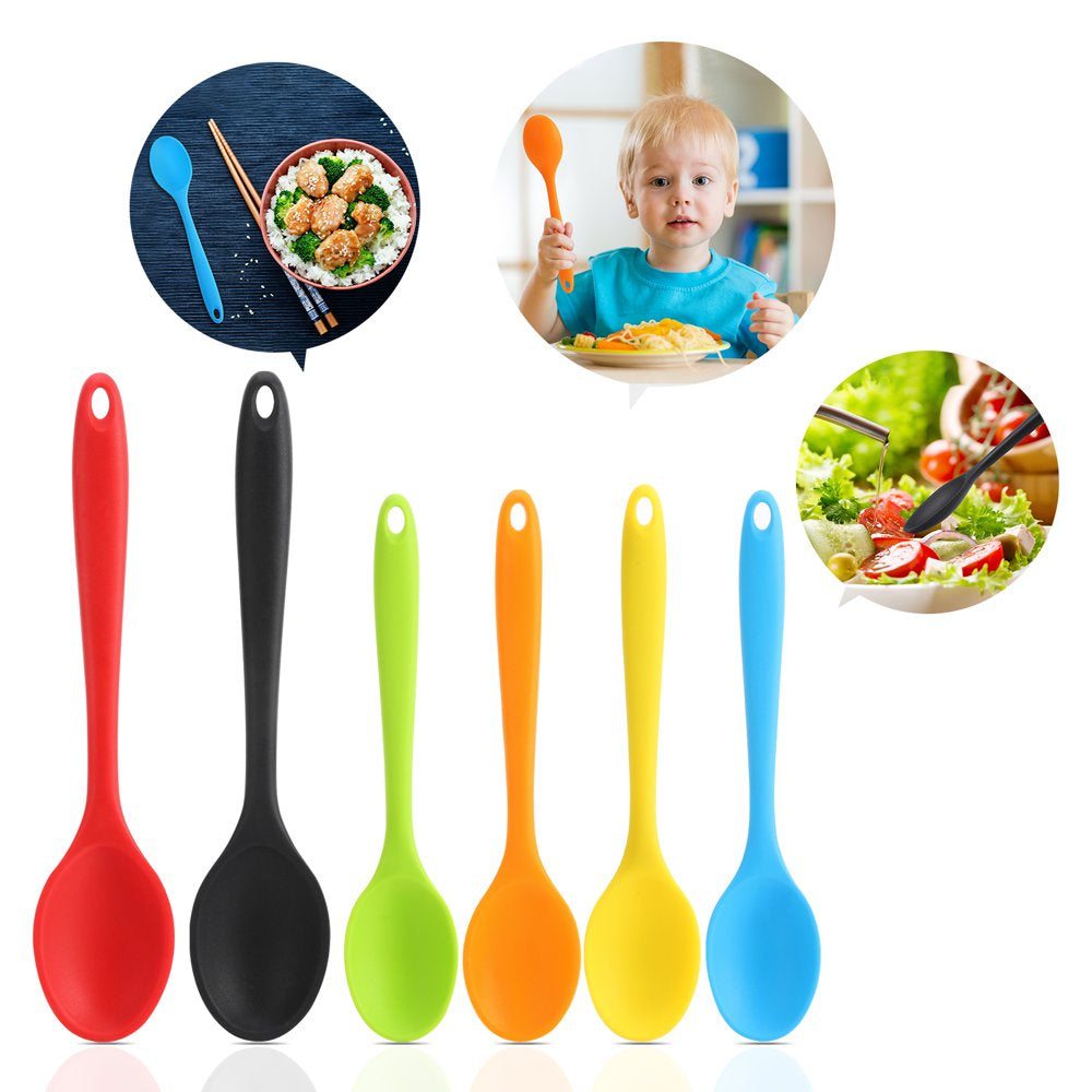 6 Pcs Silicone Mixing Spoons Set, Nonstick Kitchen Cooking Spoons, Silicone Serving Stirring Spoon for Kitchen Cooking Baking Utensils