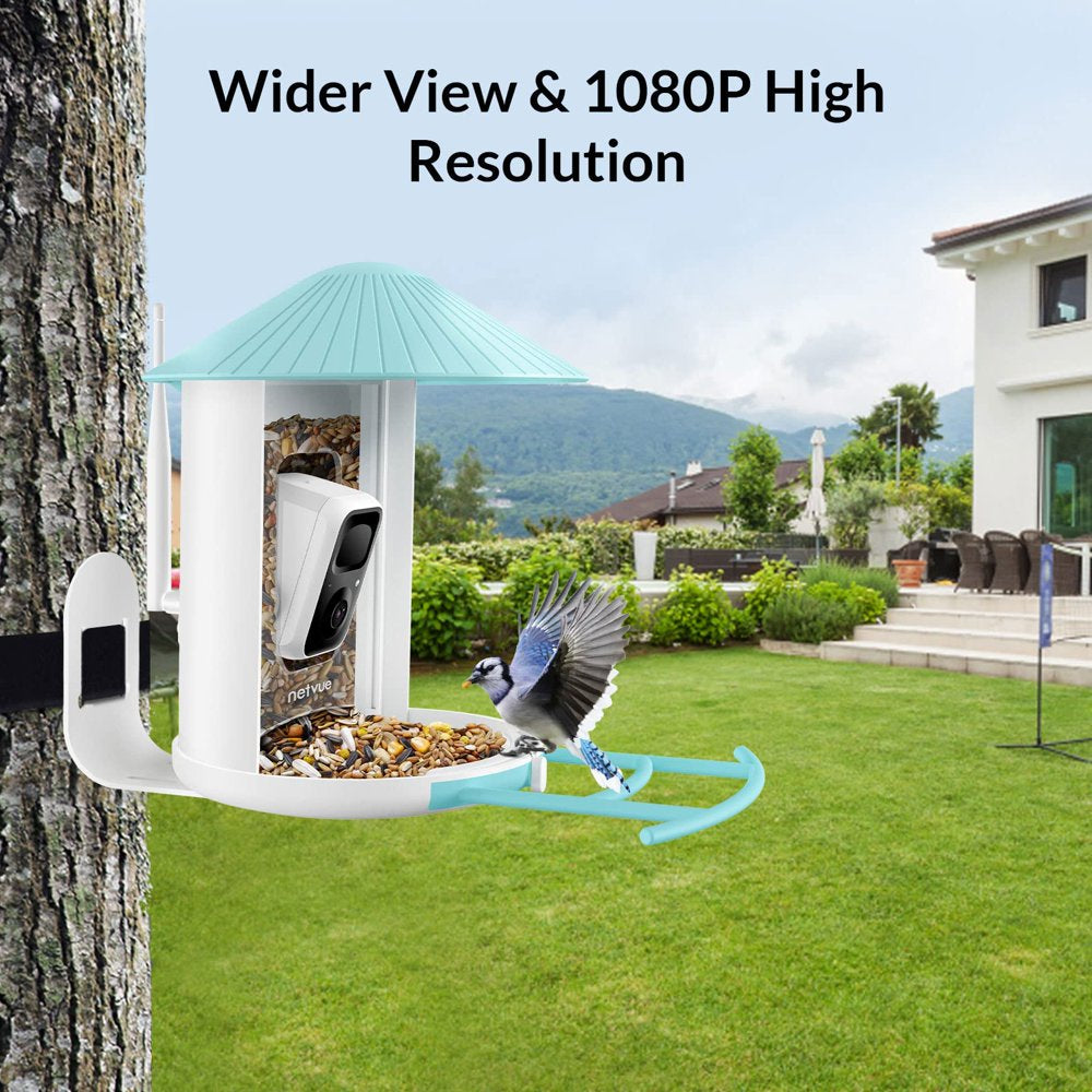 Bird Feeder with Camera, Netvue Birdfy Smart Bird Feeder Christmas Gift Box with Greeting Card, Blue