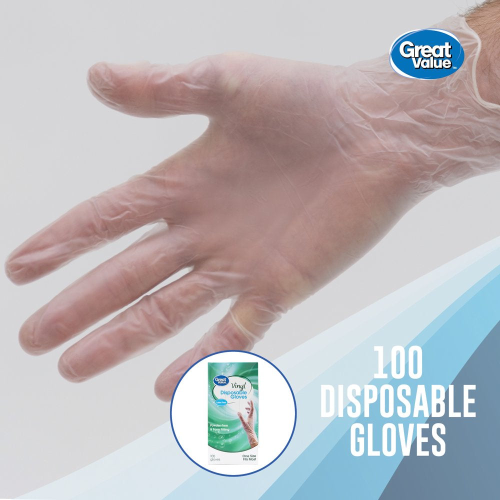 Great Value Vinyl Disposable Gloves, One Size, 100 Ct