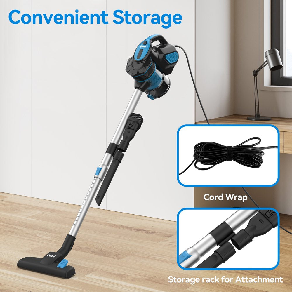 Corded Vacuum Cleaner, INSE Stick Vacuum Cleaner 18KPA Powerful Suction with 600W Motor, 3 in 1 Handheld Vacuum for Pet Hair Hard Floor Home - Blue