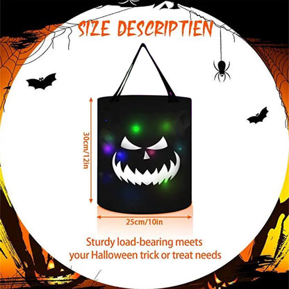 LED Light Halloween Trick or Treat Bags Pumpkin Bucket Light up Halloween Party Bags with Pumpkin Smile Face Light up Candy Bags Multipurpose Reusable Goody Bucket for Kids Halloween