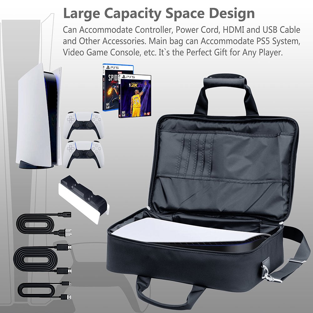  Carrying Case for PS5, Bag for PS5,Bag for PS5 Accessories,Included Gamepad Controller Protective Box (Black-White)