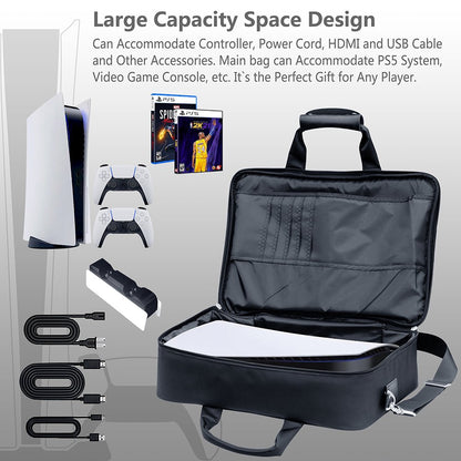  Carrying Case for PS5, Bag for PS5,Bag for PS5 Accessories,Included Gamepad Controller Protective Box (Black-White)