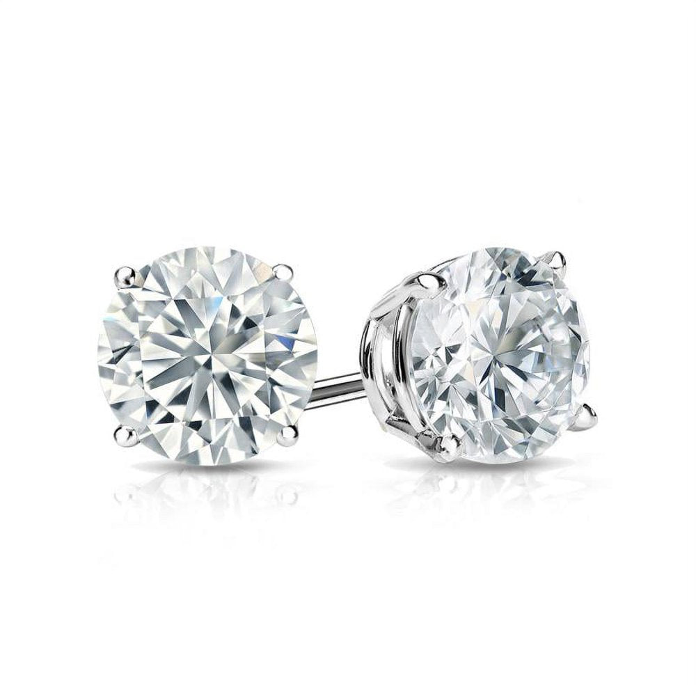 2 Carat Round Moissanite Adult Stud Earrings In 18K White Gold, Female