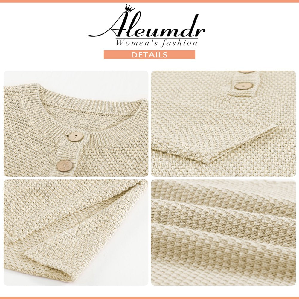 Aleumdr Women Button Neck Sweater Long Sleeve Chunky Oversized Fall Tunic Sweaters 16 18