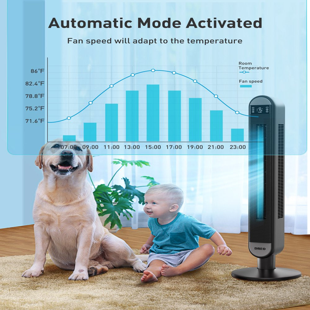 Dreo Tower Fan for Bedroom, 42 Inch Bladeless Fan, 90° Oscillating Fan, Quiet Floor Fan with Remote, LED Display, 6 Speeds 4 Modes, 12H Timer, Standing Fans for Home Living Room Office, Cruiser Pro T2