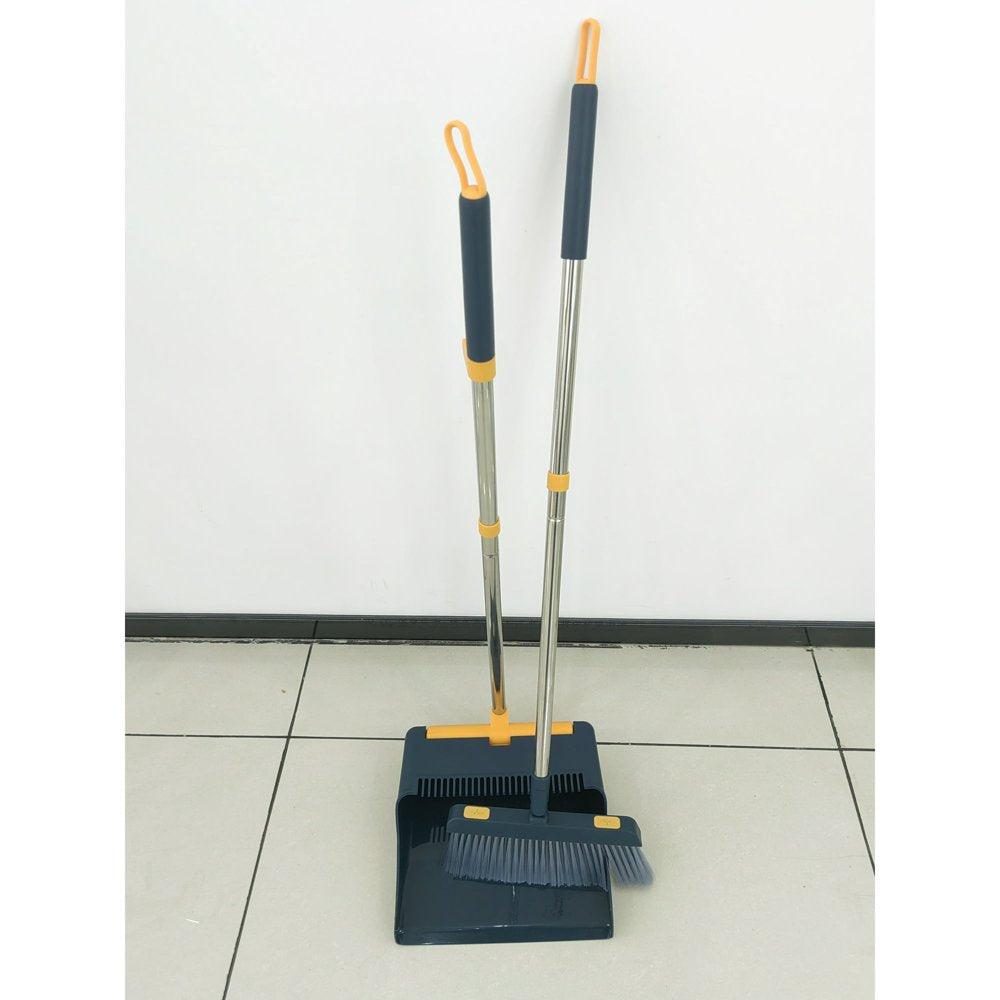 FVSA Broom and Dustpan/Dustpan with Broom Combo with 50.4" Long Handle Broom and Dustpan Set for Home (Black+Orange)