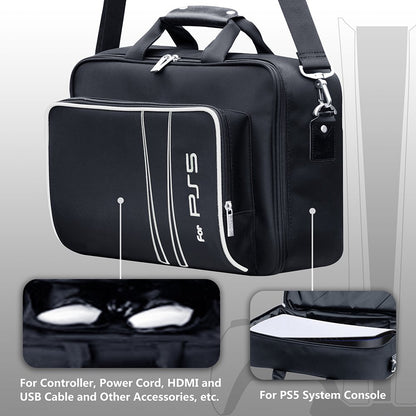  Carrying Case for PS5, Bag for PS5,Bag for PS5 Accessories,Included Gamepad Controller Protective Box (Black-White)