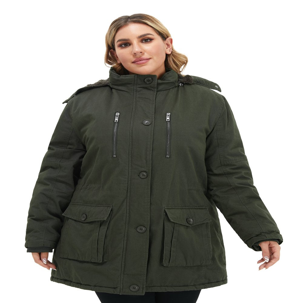 Soularge Women's Winter Plus Size Multi Pockets Utility Coat (Army green, 4X)