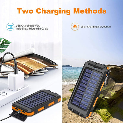 20000mAh Solar Charger for Cell Phone iPhone, Portable Solar Power Bank with Dual 5V USB Ports, 2 LED Light Flashlight, Compass Battery Pack for Outdoor Camping Hiking(Orange)