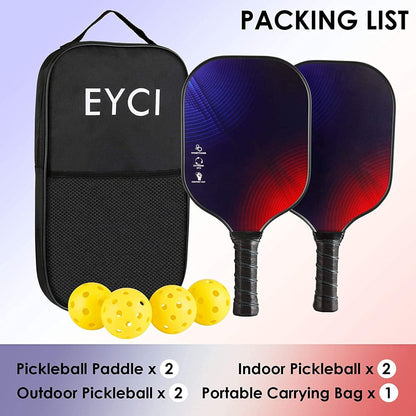 EYCI Graphite Carbonfiber Pickleball Paddle (Set of 2, 4 Pickleballs) Polypropylene Honeycomb Core, Pickleball Racquets,1.76 lb