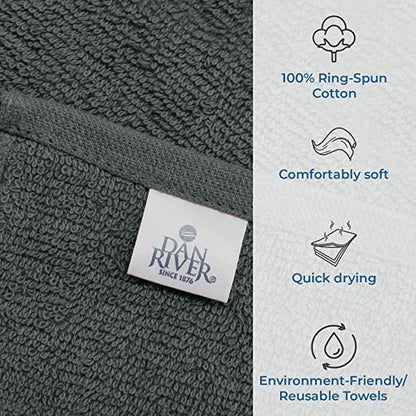 DAN RIVER 100% Cotton Washcloths 24 Pack |Washcloths for Face Soft| Cotton Washcloths Bulk| Essential Wash Cloths for Bathroom| Face Towels Gray| Washcloths 12X12 In| 400 GSM |Face Towel Pack of 24