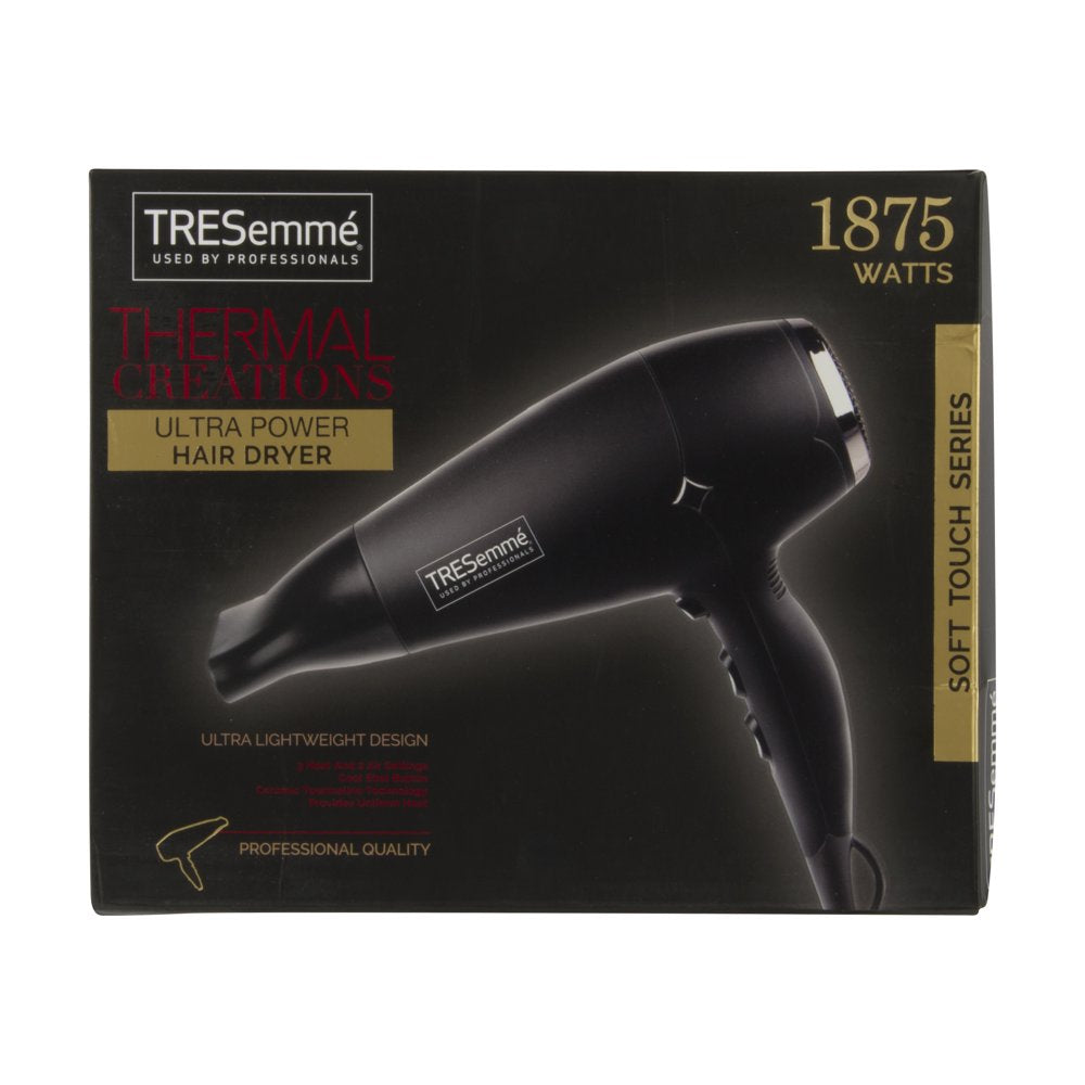 Tresemmé Thermal Creations Rubber Finish Travel Size Professional Tourmaline Ceramic Hair Dryer, 1875 Watts, Black