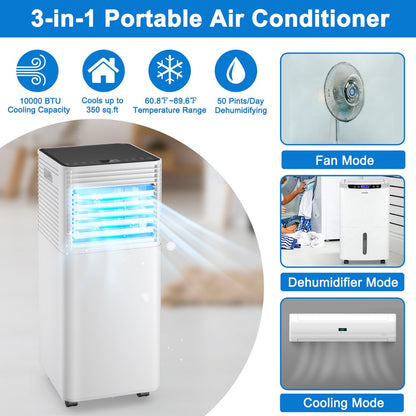 Costway 6000 BTU (10000 BTU ASHRAE) Portable Air Conditioner 3-In-1 Air Cooler W/Dehumidifier & Fan Mode