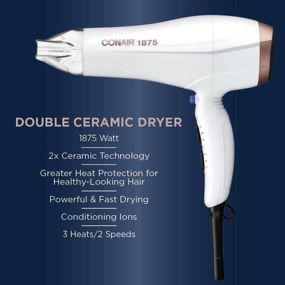 Conair Double Ceramic Technology Hair Dryer with Concentrator, 1875 Watts, Metallic 565DCR