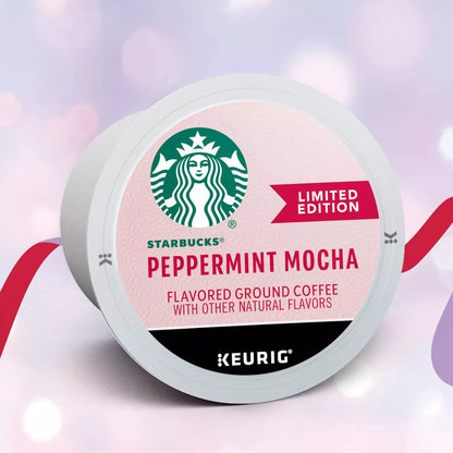 (4 pack) Starbucks K-Cup Coffee Pods, Peppermint Mocha Naturally Flavored Coffee, 1 Box (22 Pods)