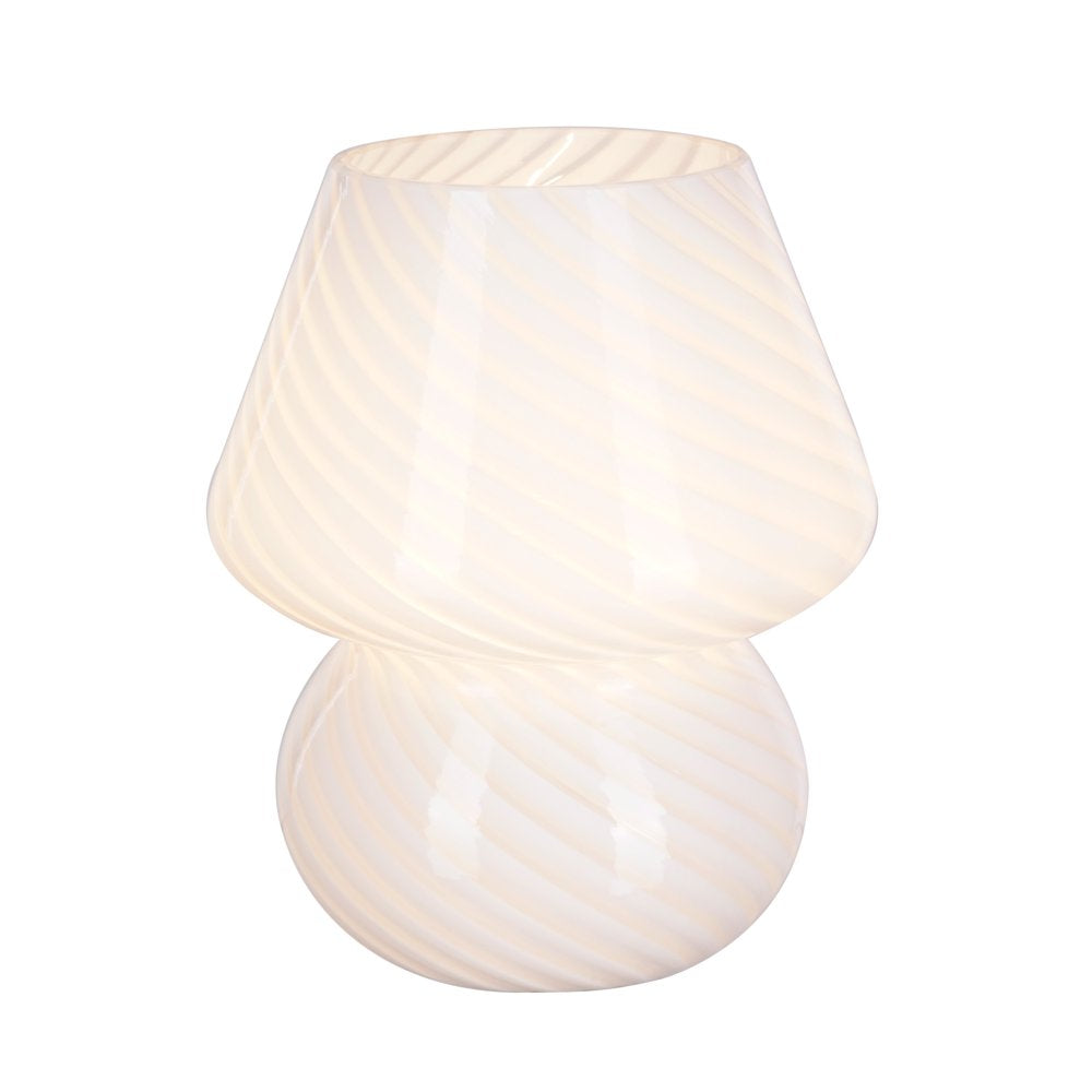 8" Glass Mushroom Lamp, White Stripe, Glossy Finish