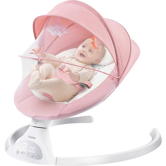 Baby Swing for Infants, Yadala Bluetooth Rocker, Newborn Electric Auto Swing with 5 Gears & Time Set & Music, Pink