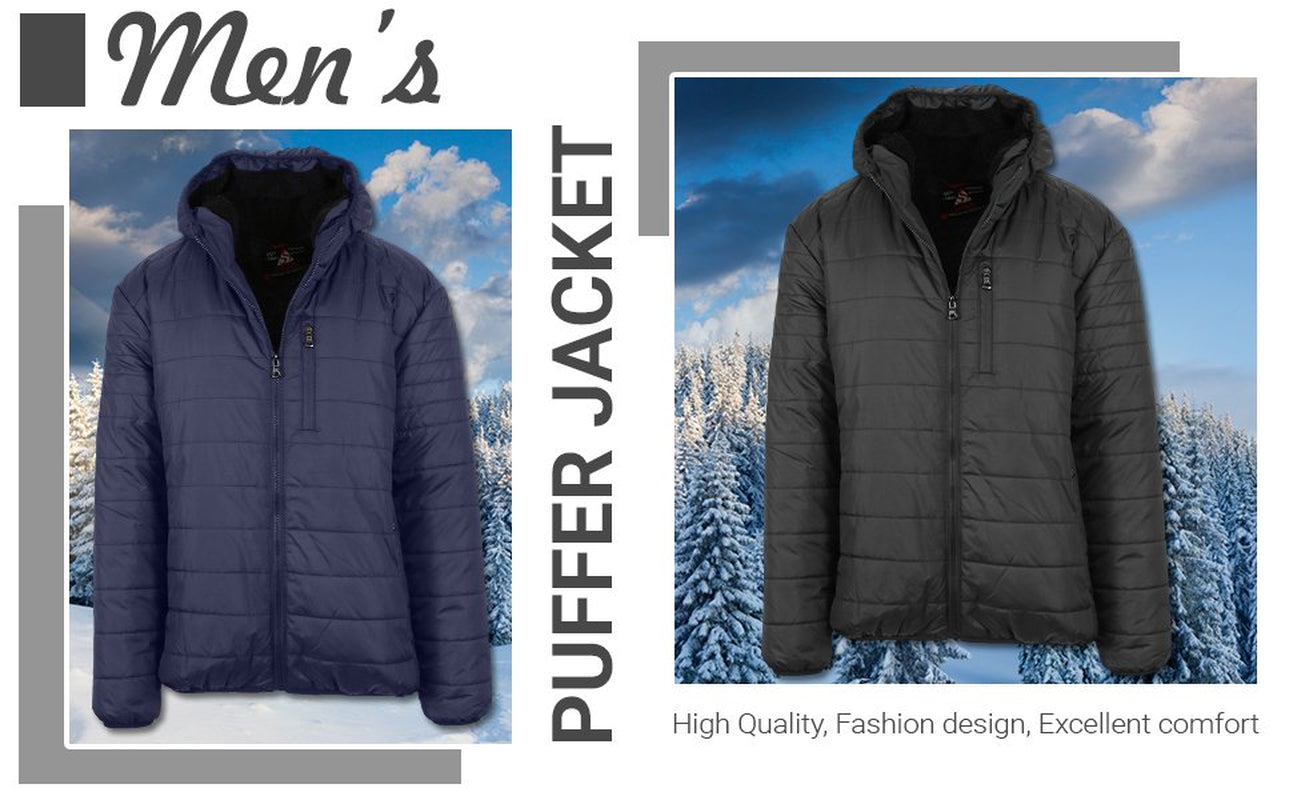 Mens Sherpa-Lined Hooded Puffer Jacket (Sizes, S to 2XL)