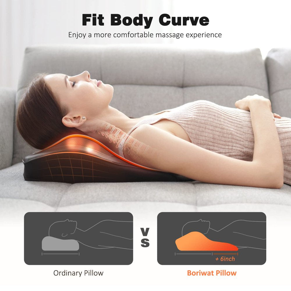 Boriwat Back Massager with Heat Shiatsu Back and Neck Massager for Muscle Pain Relief and Relaxation 3D Kneading Massage Pillow for Neck and Back, Shoulder, Leg, Ideal Gift for Stress Relief