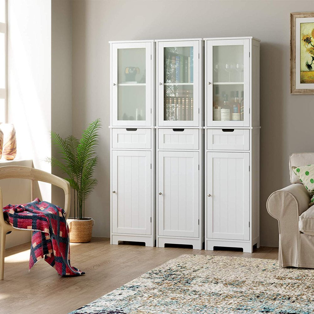 Homfa Bathroom Storage Cabinet, White Linen Cabinet, Narrow Tall Cabinet Storage Tower with Door and Drawer