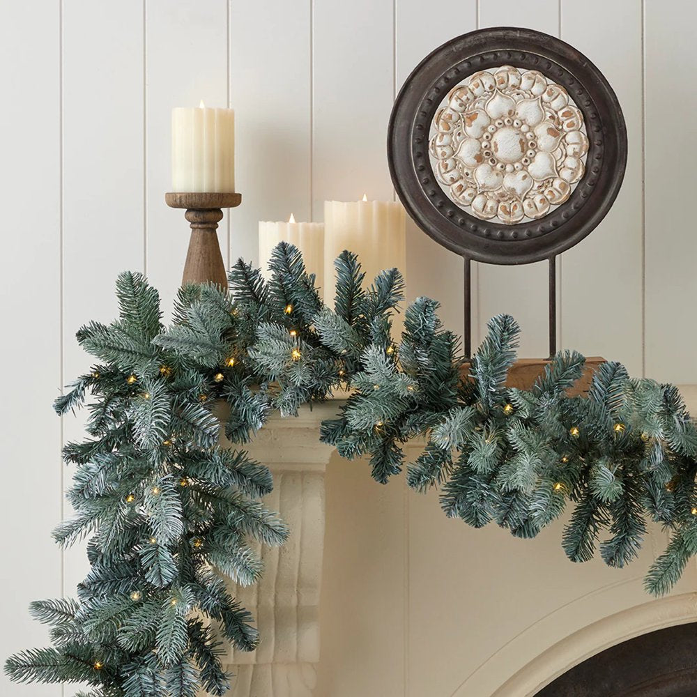 Blue Spruce 9ft Christmas Garland Prelit with 50 Warm White LED Lights and Battery Operated - by Seasonal LLC