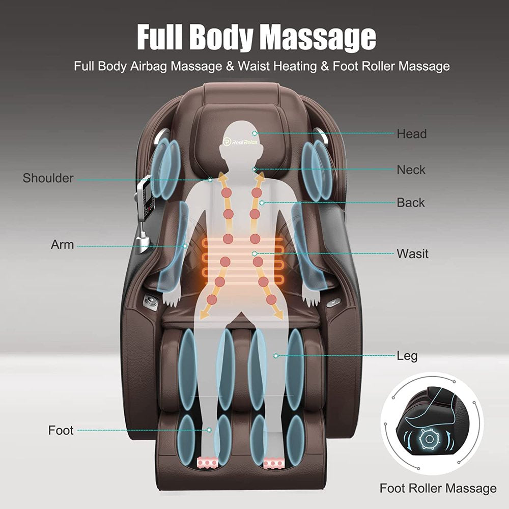 Real Relax 3D Massage Chair, Full Body Zero Gravity SL-Track Shiatsu Thai Massage Recliner, Black