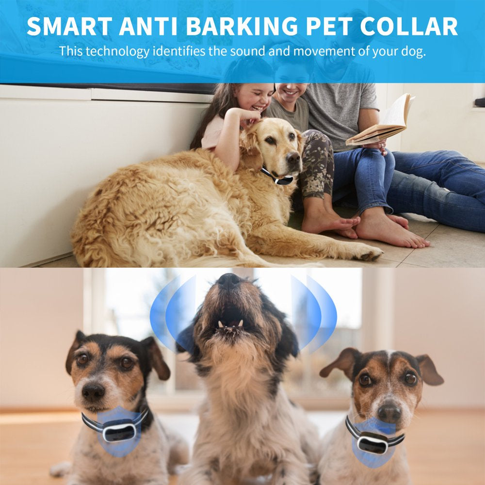 Dog Bark Collar - Anti Barking Collar with LED Light, Beep, Vibration & Safe Shock, White