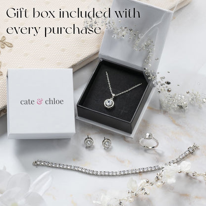 Cate & Chloe Zelda 18k White Gold Plated Silver Pendant Necklace | Cluster Solitaire Oval Cut Diamond Necklace for Women