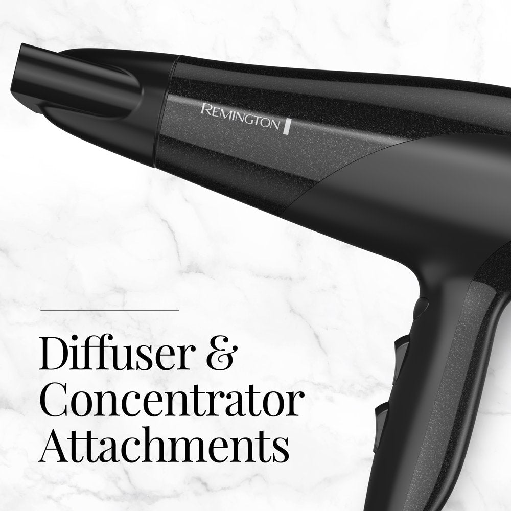 Remington Ceramic Ionic Tourmaline Hair Dryer with Concentrator and Diffuser, 1875 Watts, Black