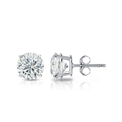 2 Carat Round Moissanite Adult Stud Earrings In 18K White Gold, Female