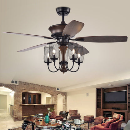 Slatin 52-Inch 5-Light Lighted Ceiling Fan with Mesh Shade Candelabra Chandelier Remote Controlled