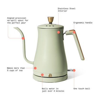 1.0L Electric Gooseneck Kettle, Sage Green by Drew Barrymore