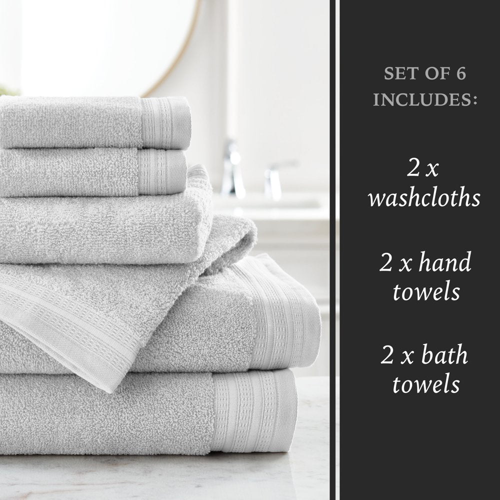 Hotel Style 6-Piece Egyptian Cotton Bath Towel Set, Platinum Silver