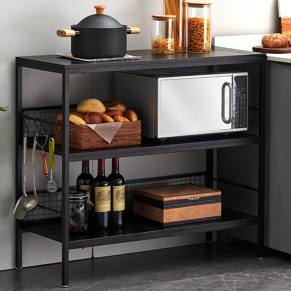 MONVANE 40"W Large Kitchen Island, 3 Tier Utility Mobile Cart Wine Storage Rolling Coffee Bar, Black